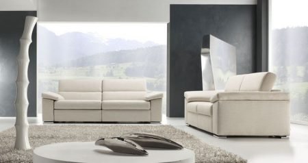 Divano moderno angolare con relax con sedute scorrevoli divano letto lineare pelle e tessuto, modello Ginger | Gobbo Salotti