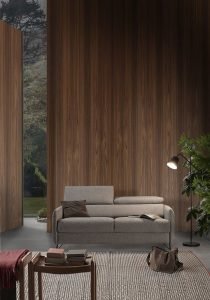 Divano moderno angolare con poggiatesta reclinabile divano letto lineare tessuto, modello Vincenzo | Gobbo Salotti